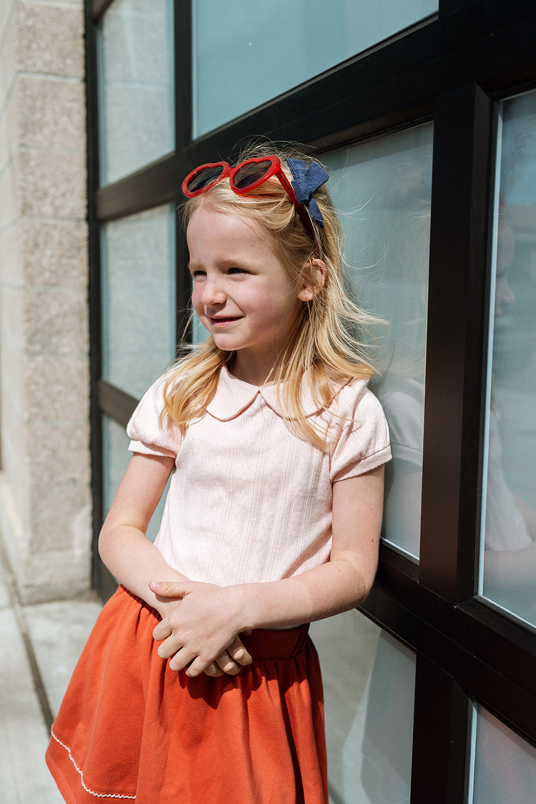 Peter Pan Collar Tee in Tulip Pink Pointelle