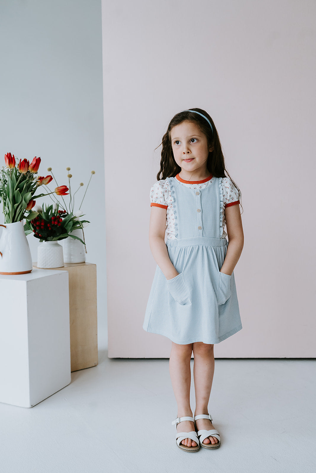 Ruffle Pinafore in Gingham Pattern