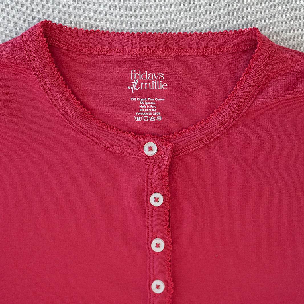 Women's Long Sleeve Henley | Berry