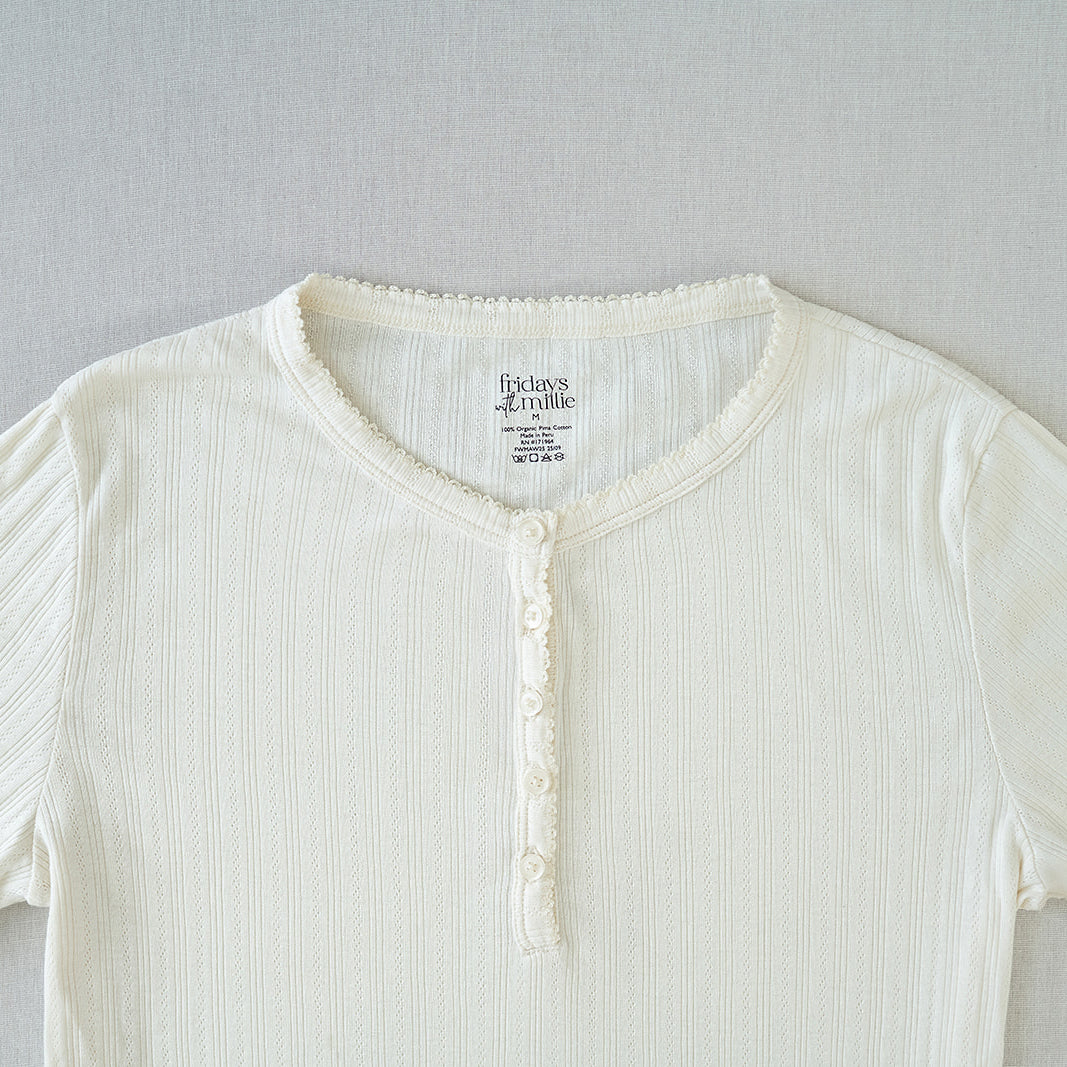 Women's Long Sleeve Henley | Pearl Pointelle
