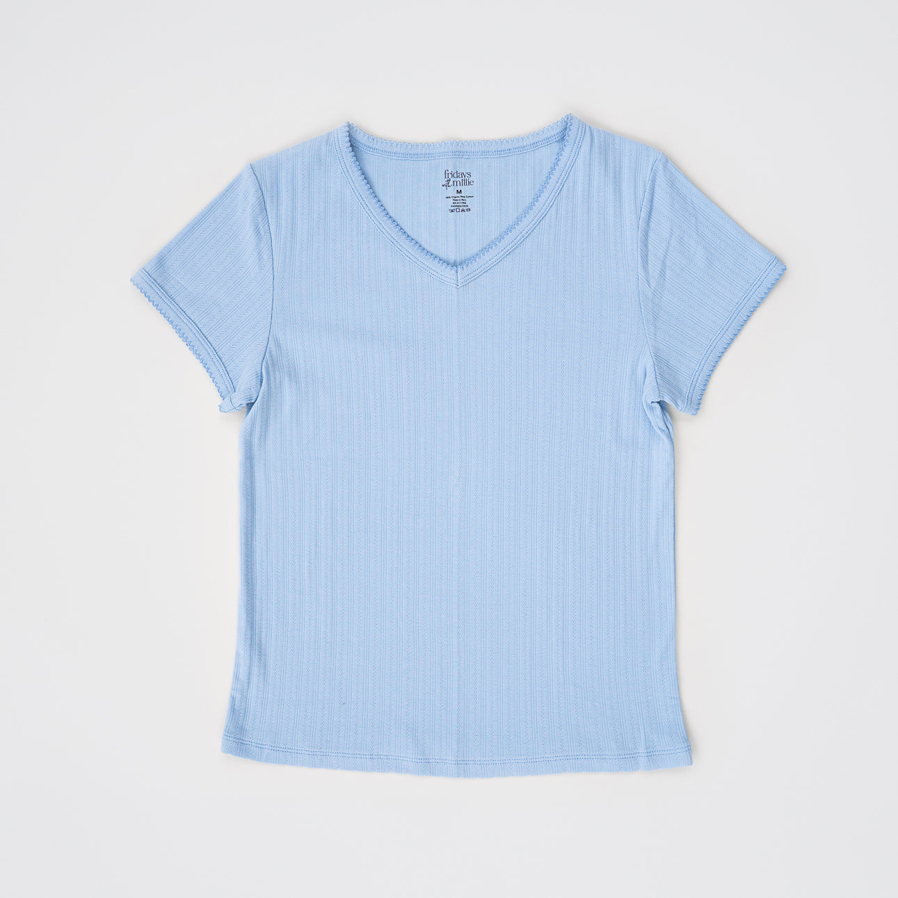 Women's V-Neck Tee | Cornflower Blue Pointelle