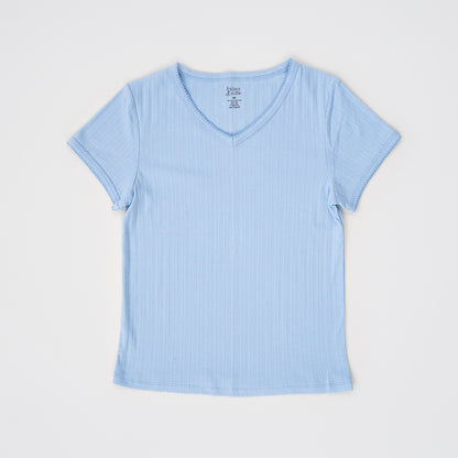 Women's V-Neck Tee | Cornflower Blue Pointelle