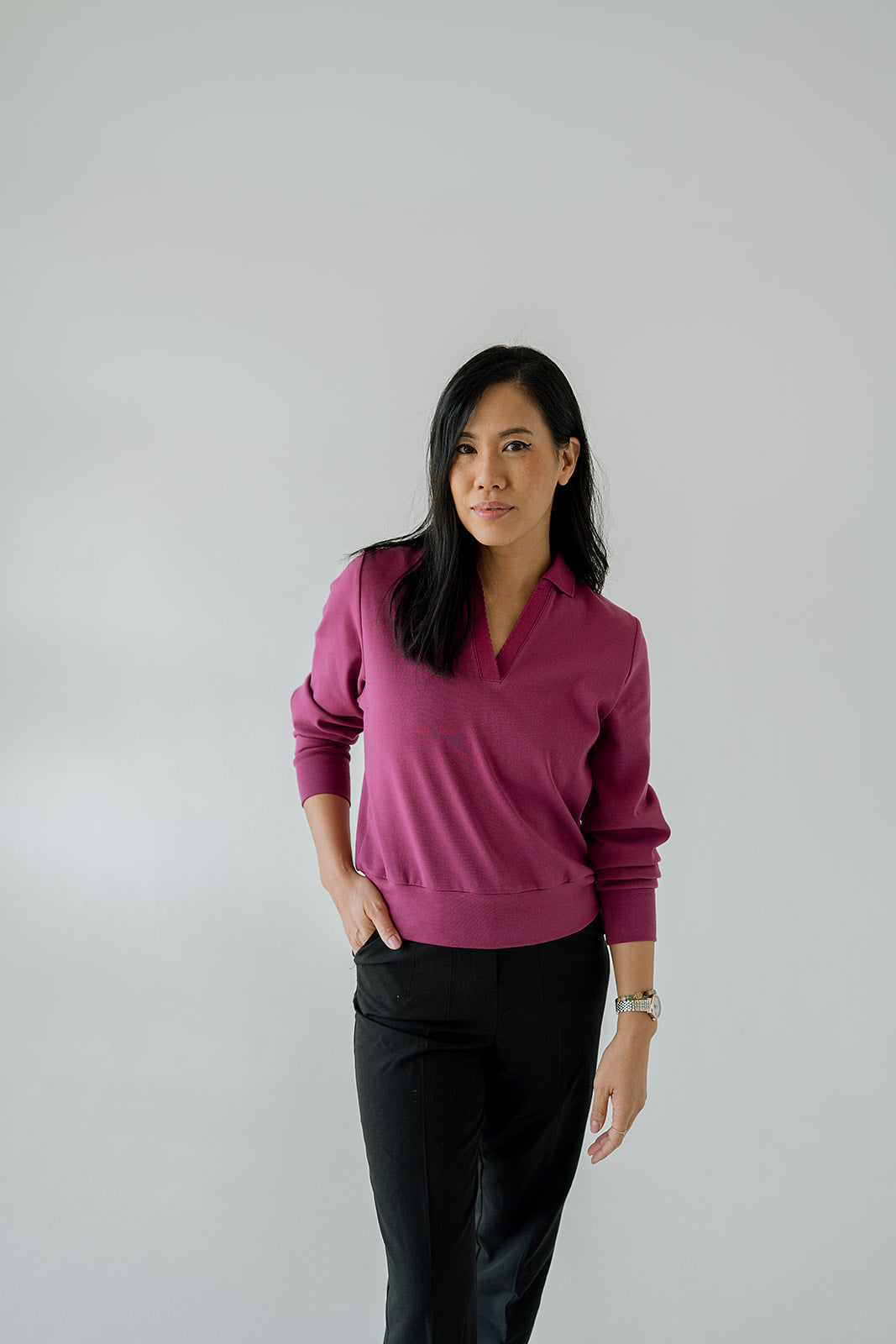 Women's Scallop Collared Pullover | Raspberry