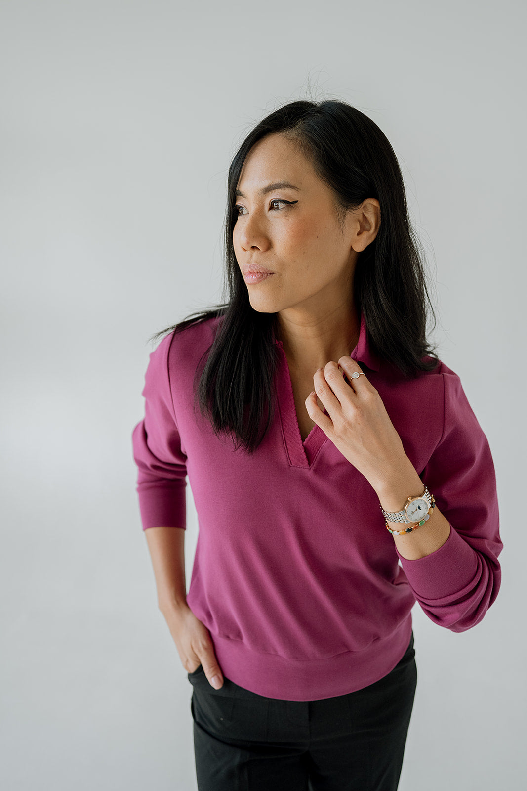Women's Scallop Collared Pullover | Raspberry