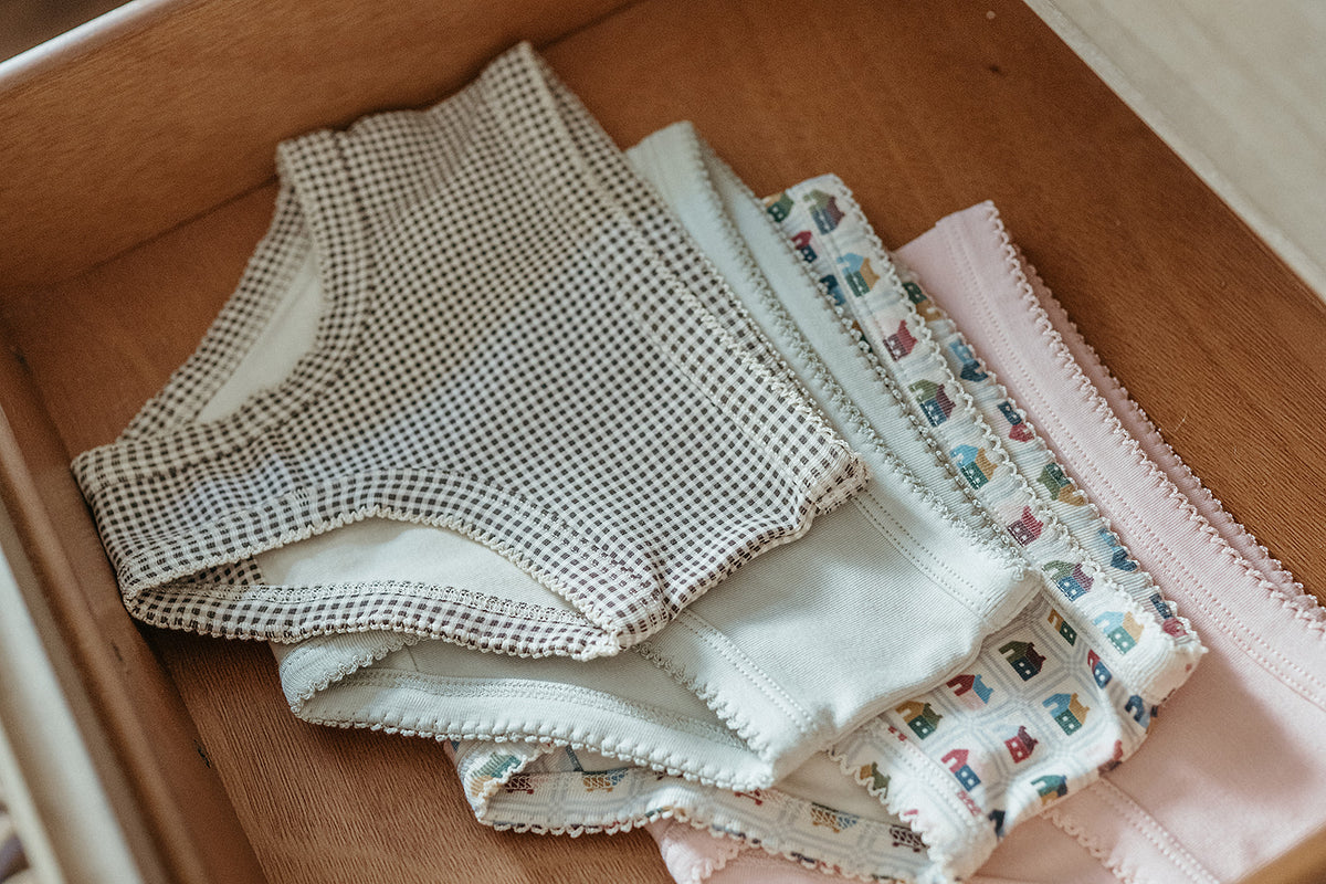 Girls Briefs Set | Black and White Gingham + Misty Rose