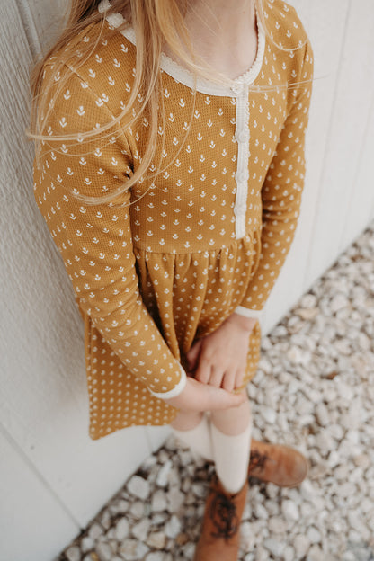 Waffle Henley Dress | Golden Tulips