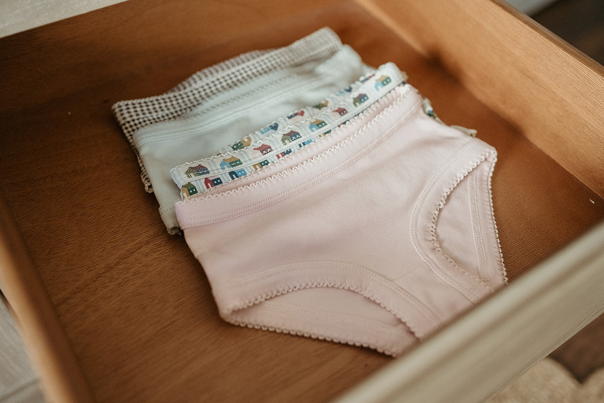 Girls Briefs Set | Black and White Gingham + Misty Rose