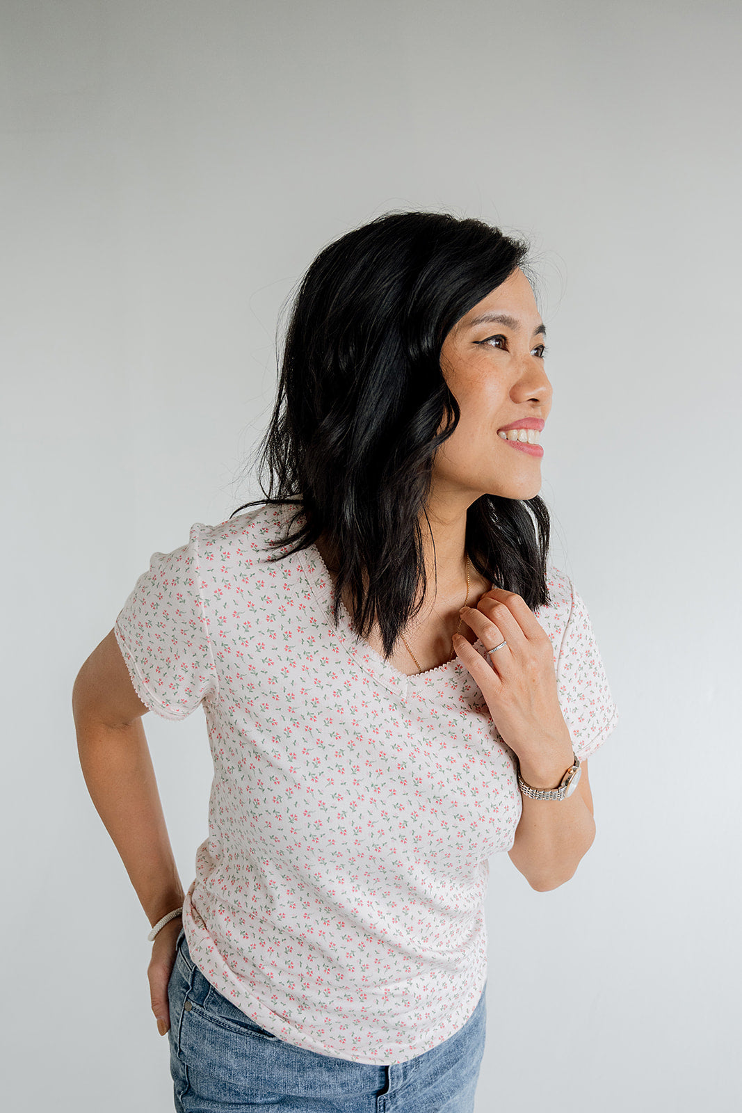 Women's V-Neck Tee | Dancing Petals