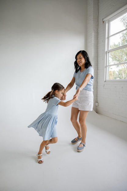 Women's V-Neck Tee | Cornflower Blue Pointelle
