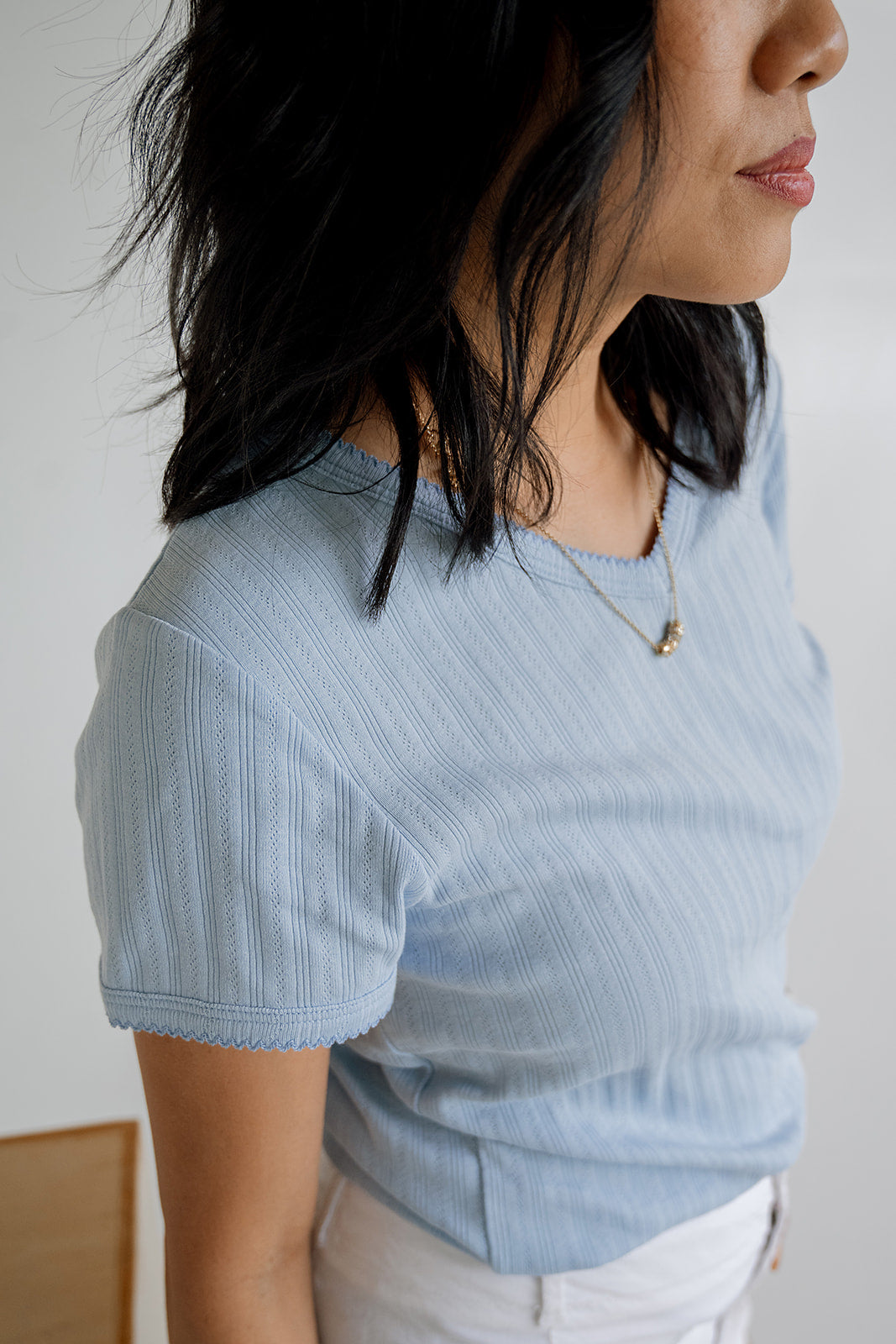 Women's V-Neck Tee | Cornflower Blue Pointelle