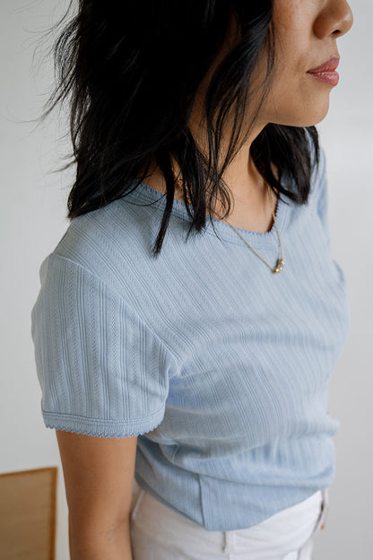 Women's V-Neck Tee | Cornflower Blue Pointelle