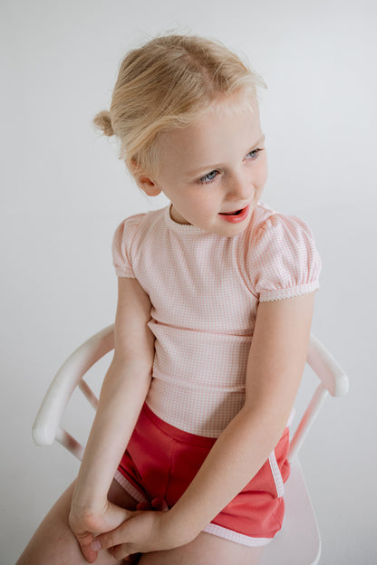 Beaufort Tee | Strawberry Cream Gingham