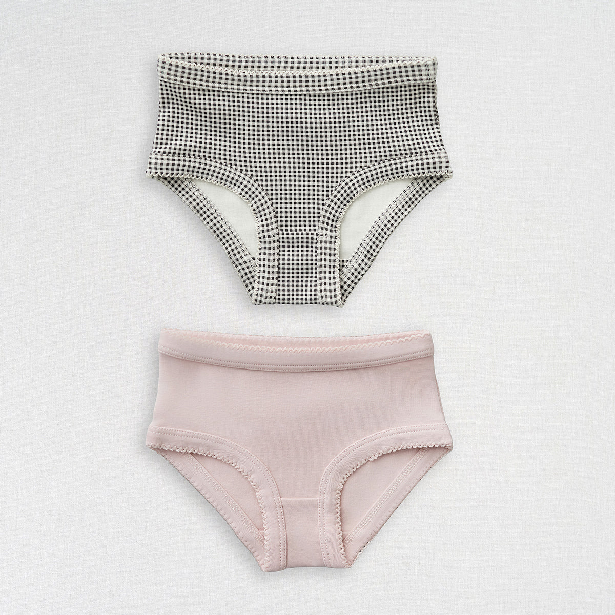 Girls Briefs Set | Black and White Gingham + Misty Rose