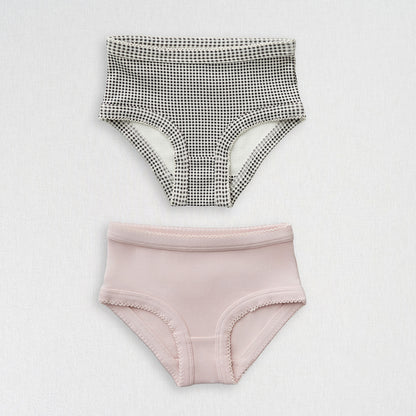 Girls Briefs Set | Black and White Gingham + Misty Rose