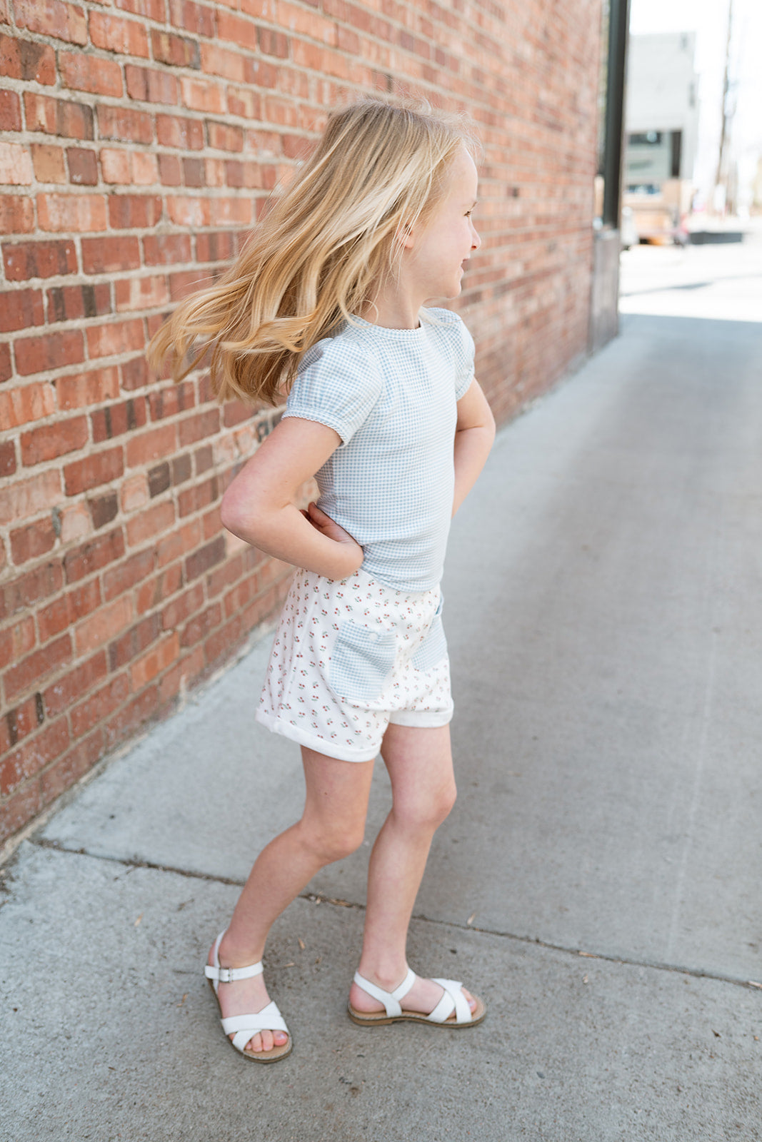 Beaufort Tee in Sky Blue Gingham Pattern