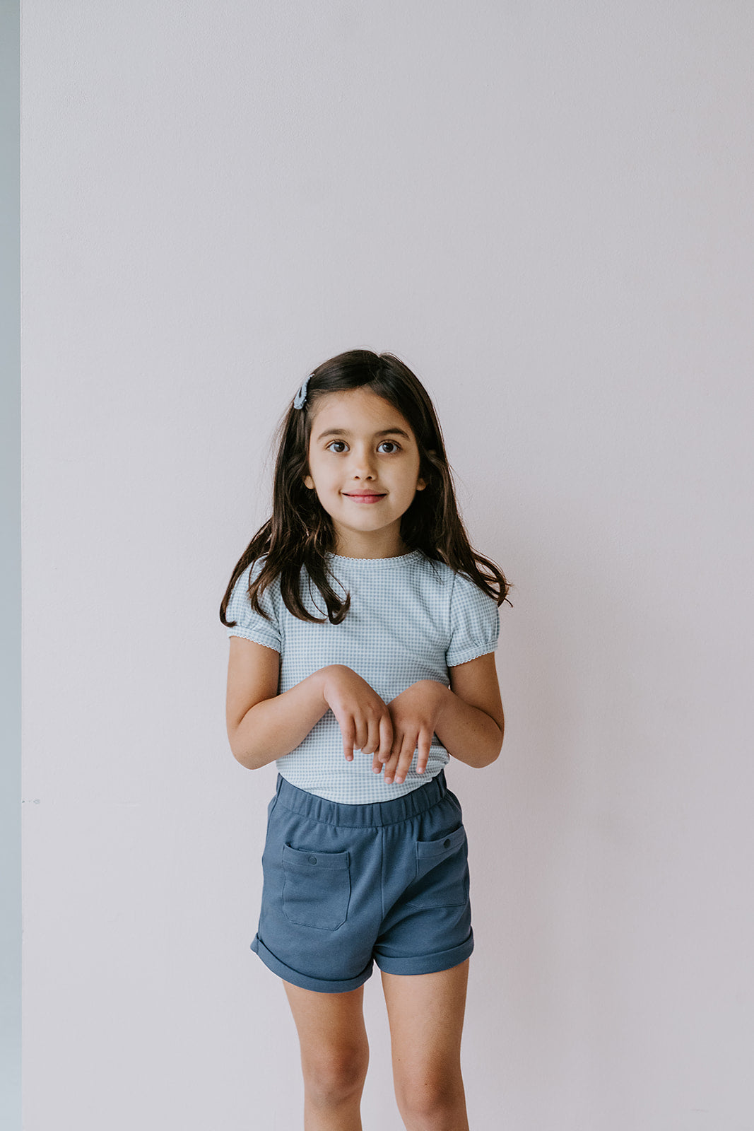 Beaufort Tee in Sky Blue Gingham Pattern