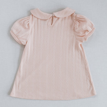 Peter Pan Collar Tee in Tulip Pink Pointelle