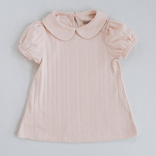 Peter Pan Collar Tee in Tulip Pink Pointelle