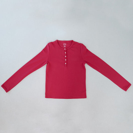 Women's Long Sleeve Henley | Berry