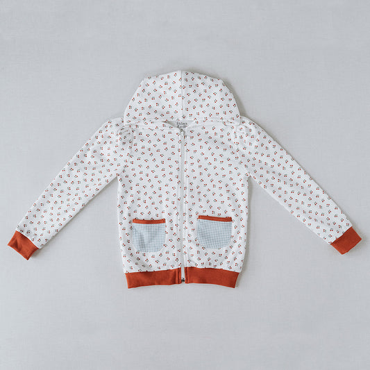Zip-Up Hoodie in Cherry Pattern