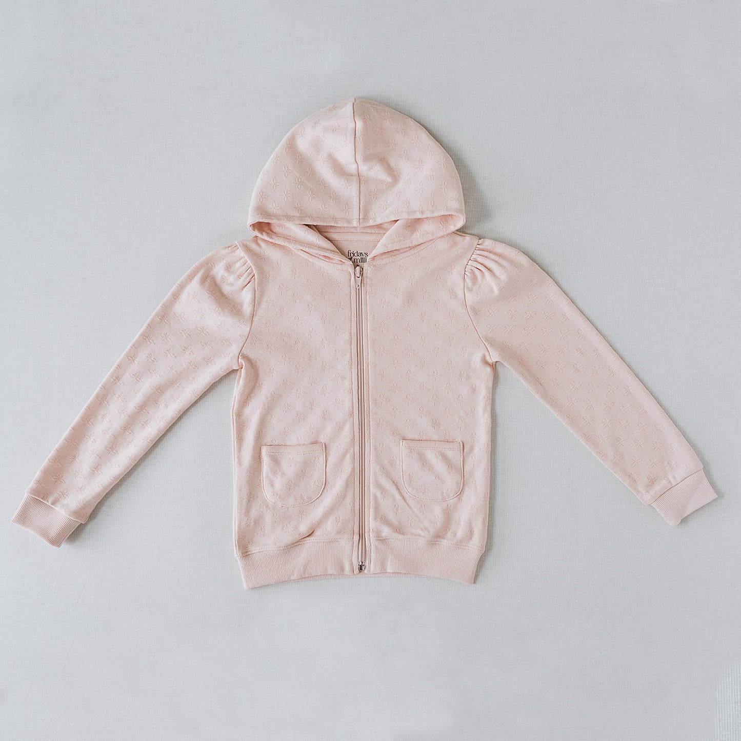 Zip-Up Hoodie in Tulip Pink Pointelle