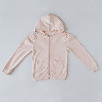 Zip-Up Hoodie in Tulip Pink Pointelle