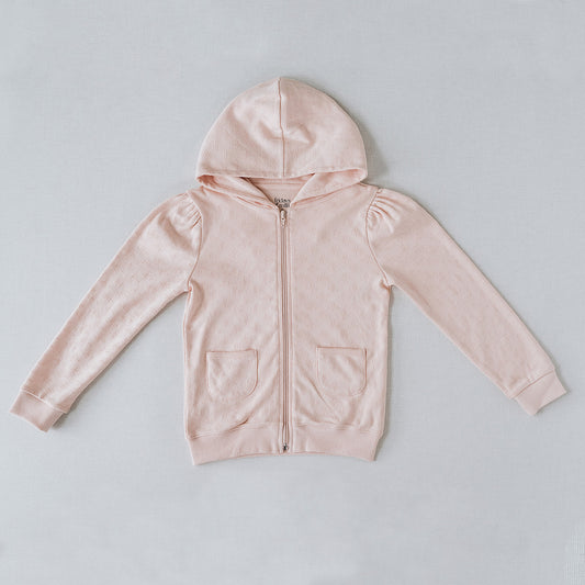 Zip-Up Hoodie in Tulip Pink Pointelle